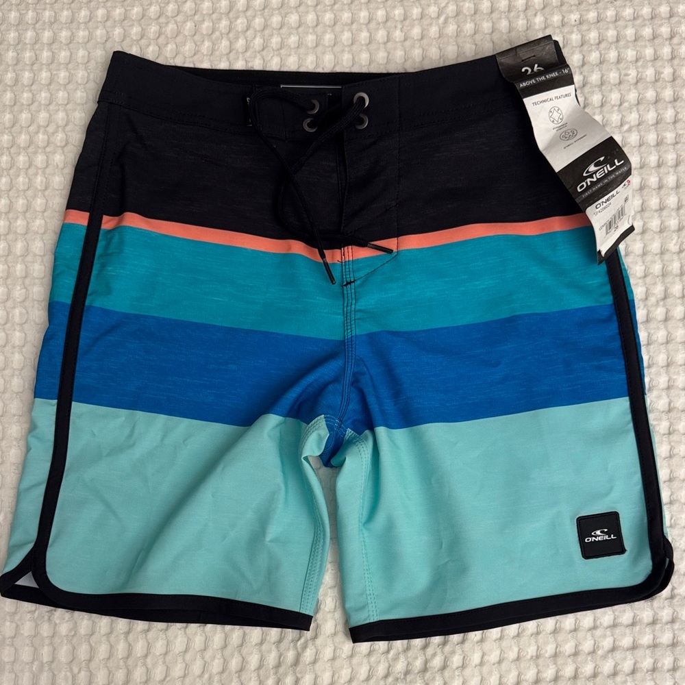 O'Neill Black and Blue Striped Swim Shorts